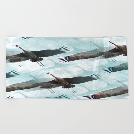 Abstract Whooping Cranes Beach Towel