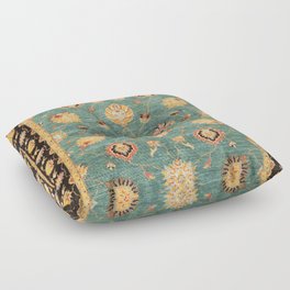 Oushak  Antique Gold Teal Turkish Rug Print Floor Pillow