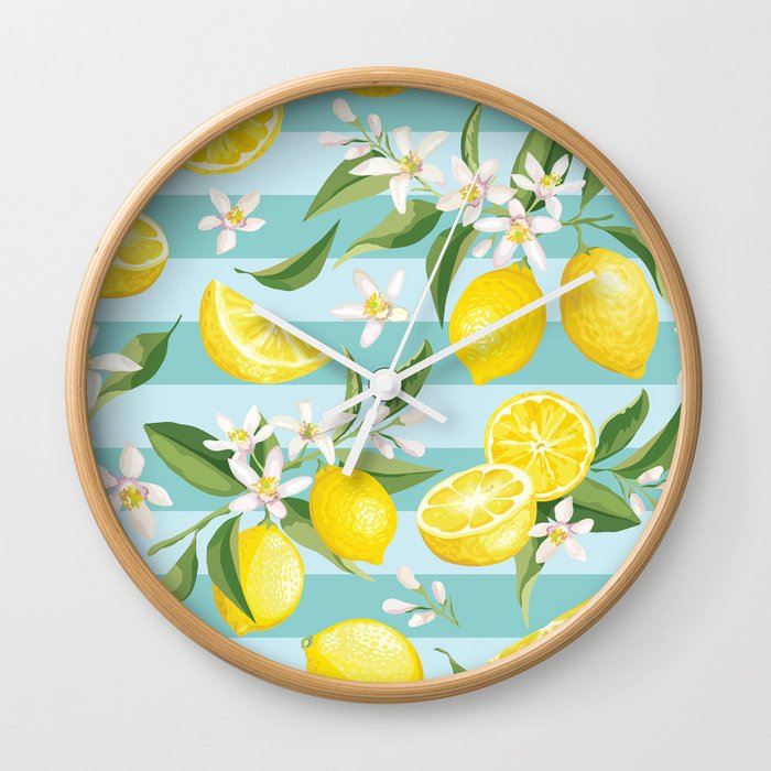 Fresh Lemon Fruit And Blossom Wall Clock