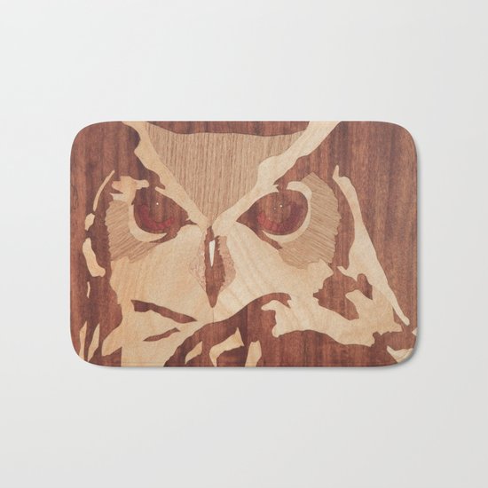 Owl marquetry art picture Bath Mat