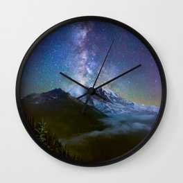 Milky Way Over Mount Rainier Wall Clock