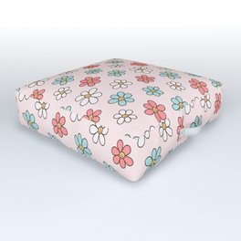 Happy Daisy Pattern, Cute and Fun Smiling Colorful Daisies Outdoor Floor Cushion