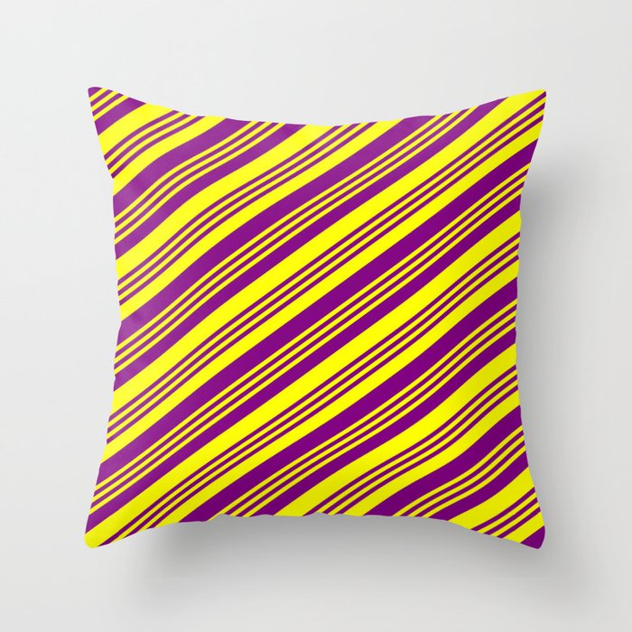 Purple and Yellow Colored Lined Pattern Throw Pillow