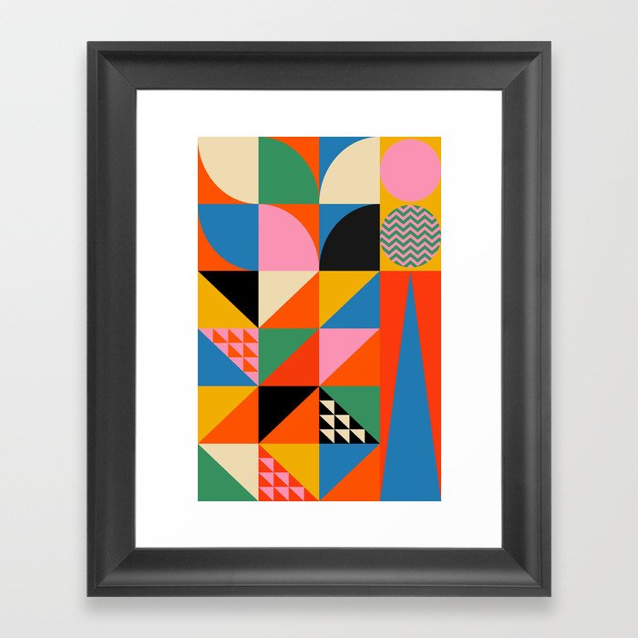 Geometric abstraction in colorful shapes   Framed Art Print