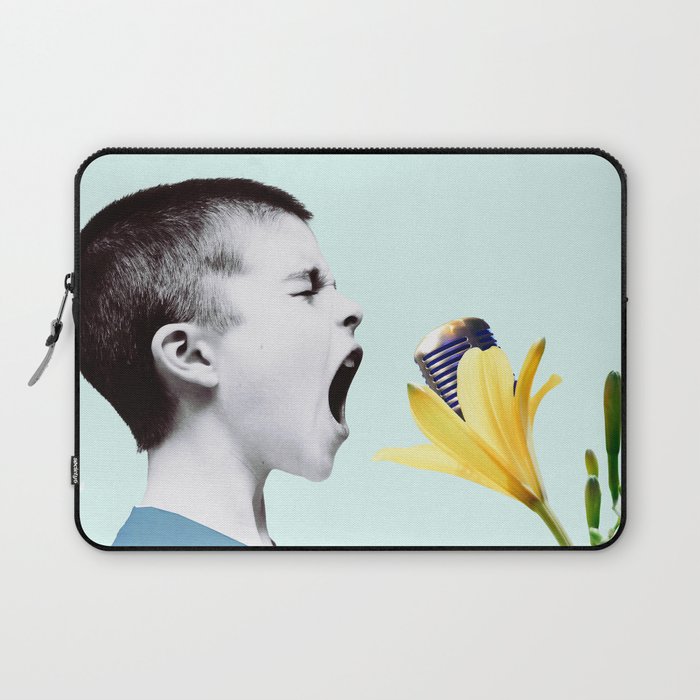 Surreal Collage Art Print - Nature Sounds: Boy's Whimsical Floral Microphone Serenade Laptop Sleeve
