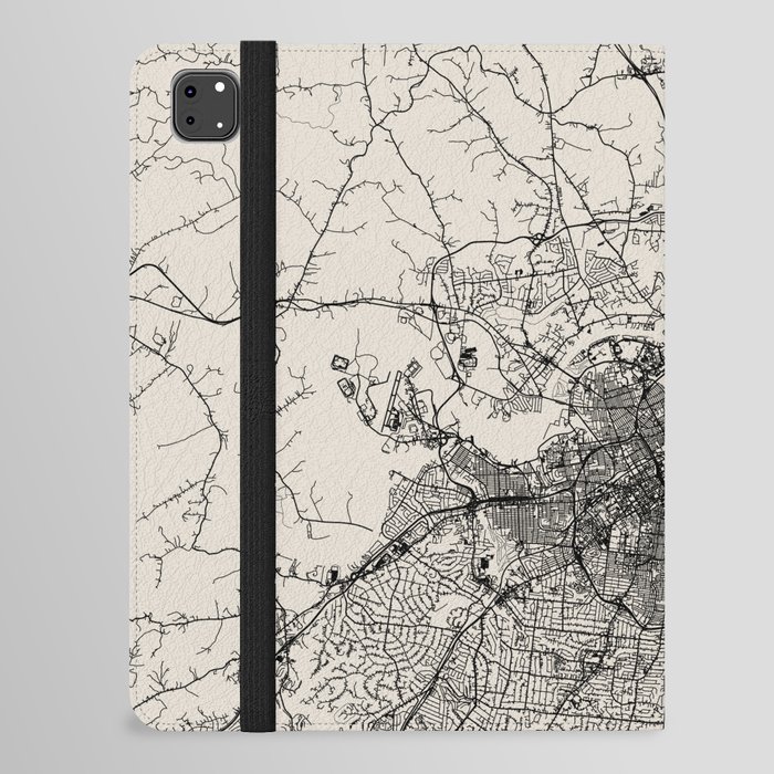 Nashville, Tennessee - City Map - USA - Black and White iPad Folio Case