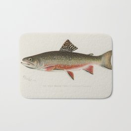Male brook trout (Salvelinus Fontinalis) illustrated by Sherman F. Denton (1856-1937) from Game Bird Bath Mat | White, Illustration, Background, Icon, Water, Design, Color, Curated, Marine, Animal 
