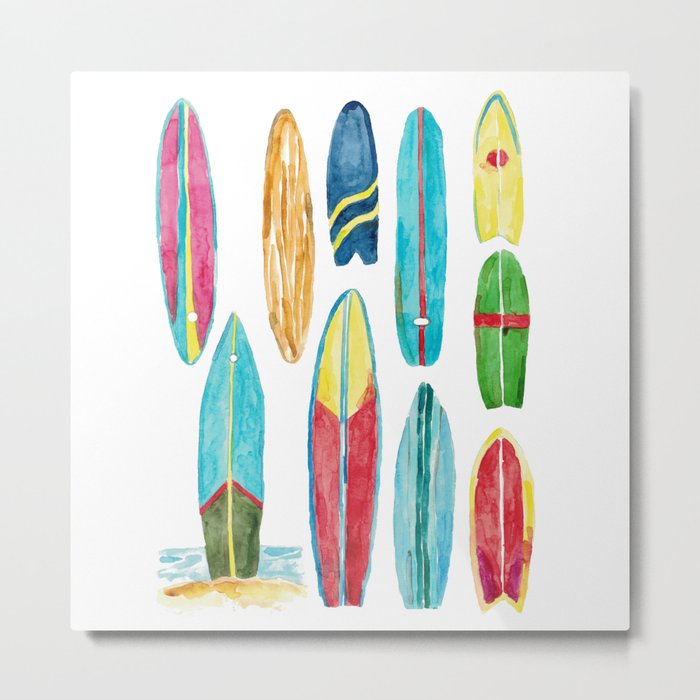 Surfing boards watercolor painting  Metal Print