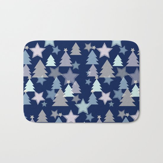 Christmas Landscape blue Bath Mat