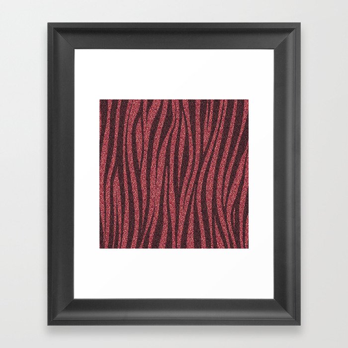 Zebra Stripes Red Glitter Decorative Framed Art Print