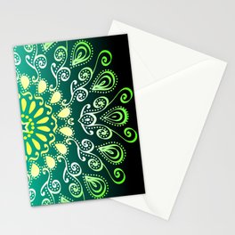 Dramatic Pop-Art Mandala in Black and Green Stationery Card