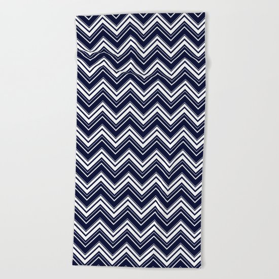 Maritime pattern- chevron - white and darkblue Beach Towel