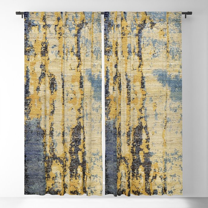 Blue Gold Oriental Rug Print Blackout Curtain