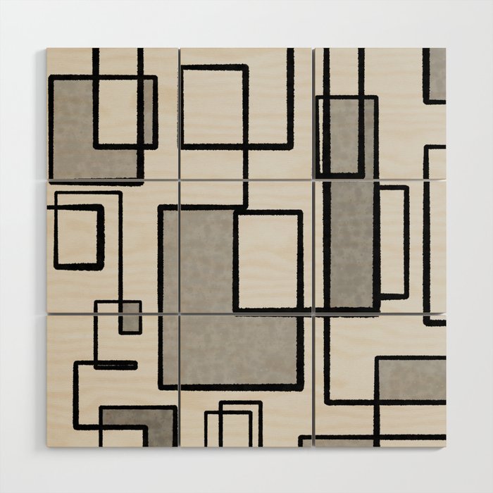 Piet Composition - Mid-Century Modern Minimalist Geometric Abstract in Gray Wood Wall Art