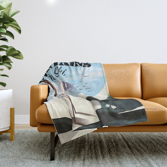 Andes Mountains vintage style Ski poster Throw Blanket