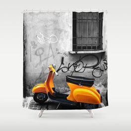 Orange Vespa in Bologna Black and White Photography Shower Curtain