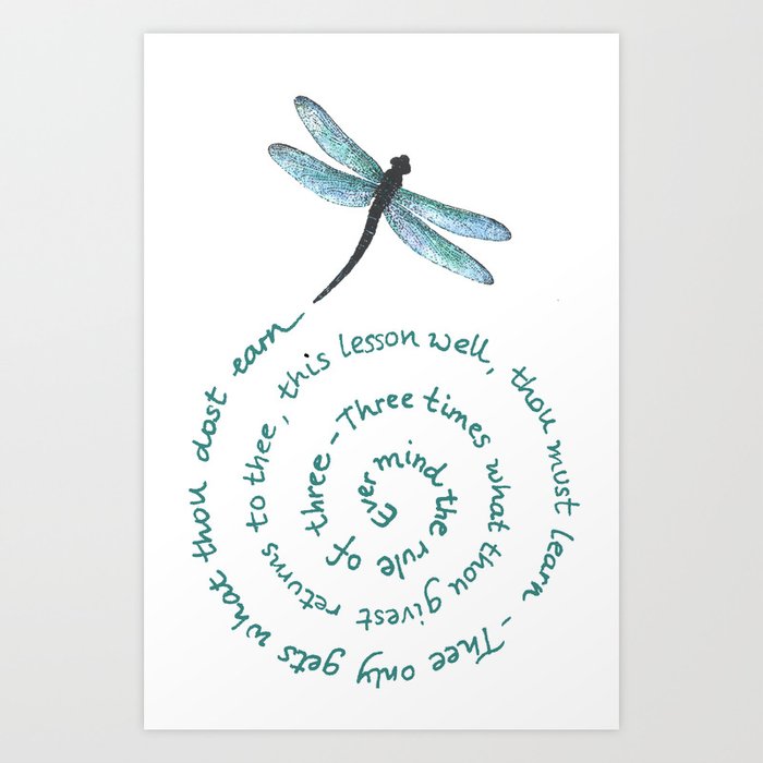 Witches rule of Three and dragonfly Art Print