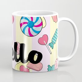 Hello Sweetie Candy & Heart Stripe Print Coffee Mug