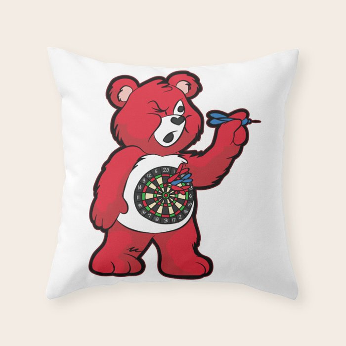Darts Teddy Bear Dart Player 180 Dartboard Gift Throw Pillow By