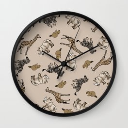 Animal Kingdom Wall Clock | Painting, Brown, Zebra, Digital, Pattern, Minimalist, Animal, Rapport, Rino, Jiraffe 