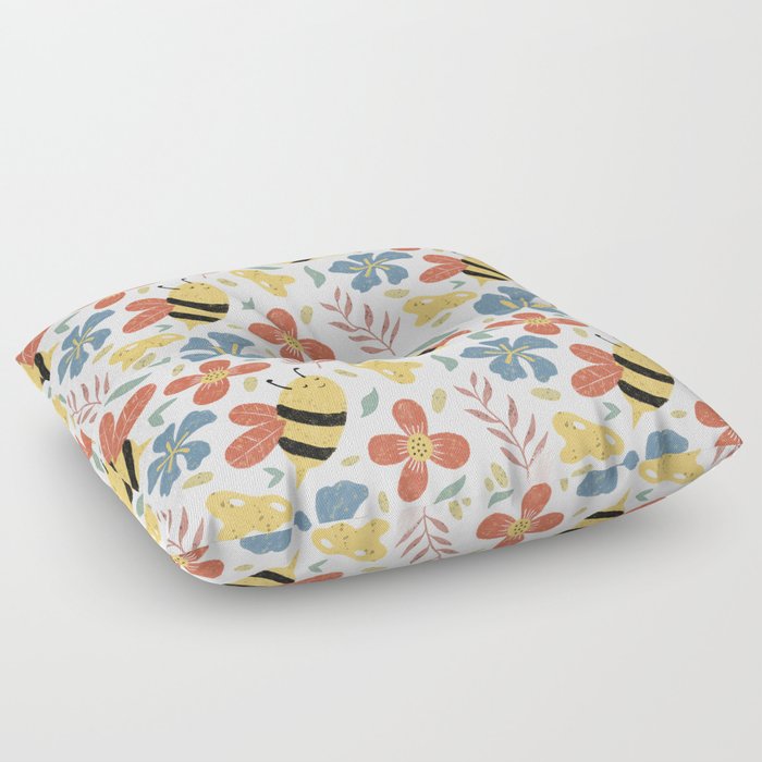 Cute Honey Bees and Flowers Floor Pillow