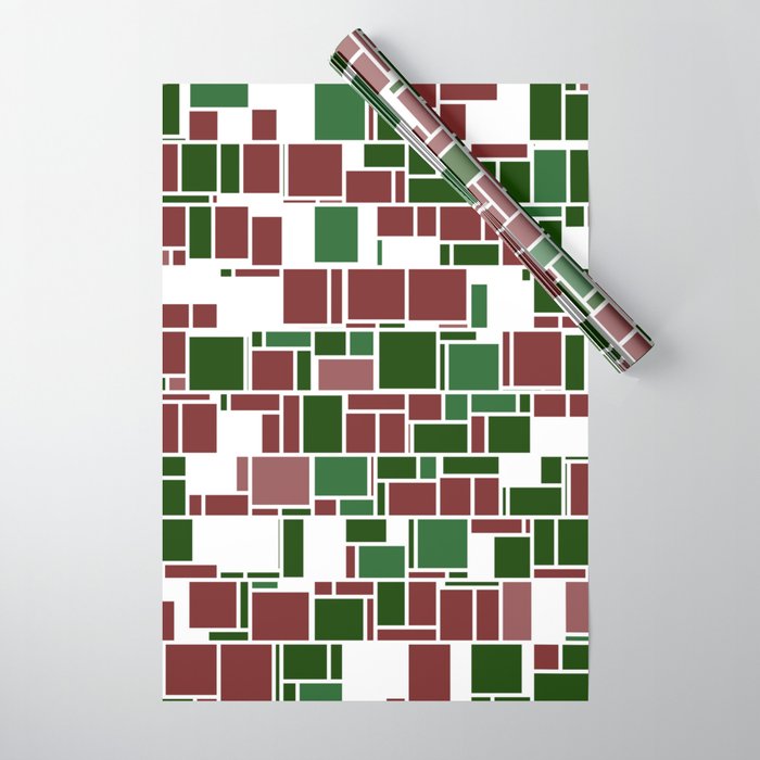 Groovy Mod Boho Geometric Red and Green Christmas Mondrian Wrapping Paper