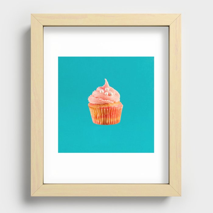 Cupcake Love | Pink & Pearls on Aqua Recessed Framed Print