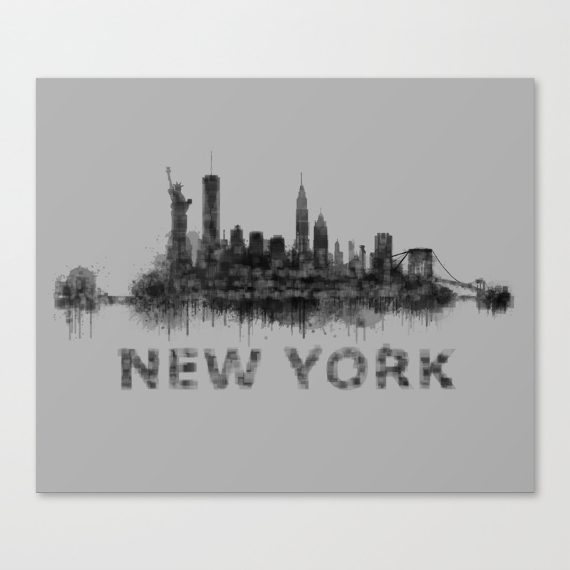 Ny New York City Skyline Nyc Black White Watercolor Art Canvas