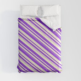 [ Thumbnail: Purple & Light Yellow Colored Stripes/Lines Pattern Comforter ]