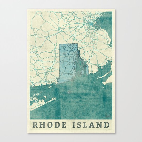 Rhode Island State Map Blue Vintage Canvas Print