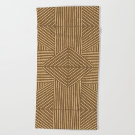 Golden ochre lines - textured abstract geometric Beach Towel