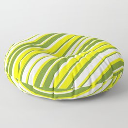 [ Thumbnail: Yellow, Green & Mint Cream Colored Lined Pattern Floor Pillow ]