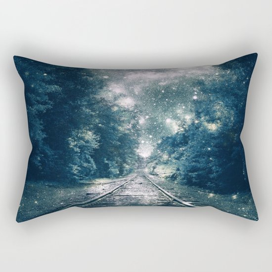 Dream Train Tracks Teal : "Next Stop, Anywhere" Rectangular Pillow