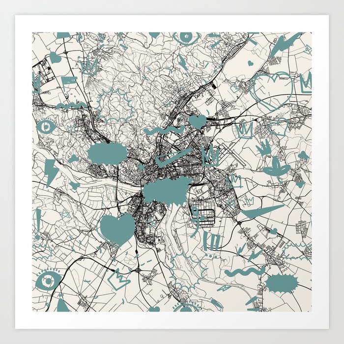 Bratislava, Slovakia - Map Collage Art Print