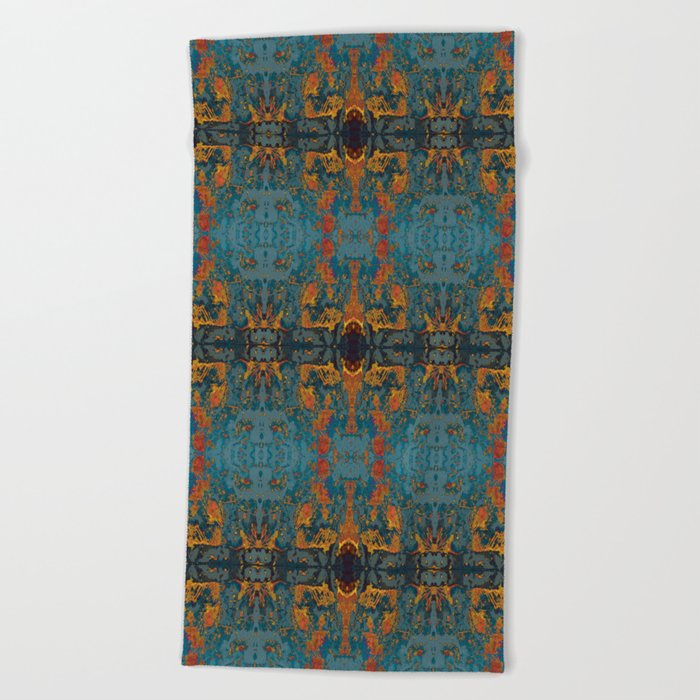 The Spindles- Blue and Orange Filigree  Beach Towel