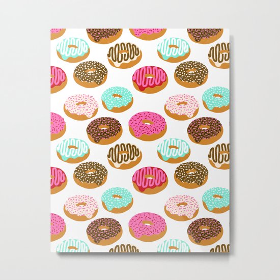 Donuts art print junk food pattern design kids minimal modern kitchen baking breakfast hipster baker Metal Print