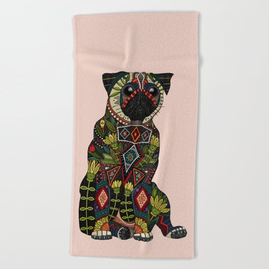 pug love pale dogwood Beach Towel