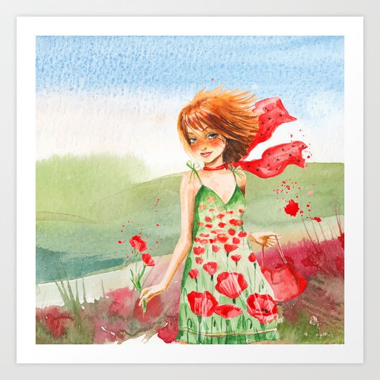 Poppy Girl in Poppies Summer Field Art Print