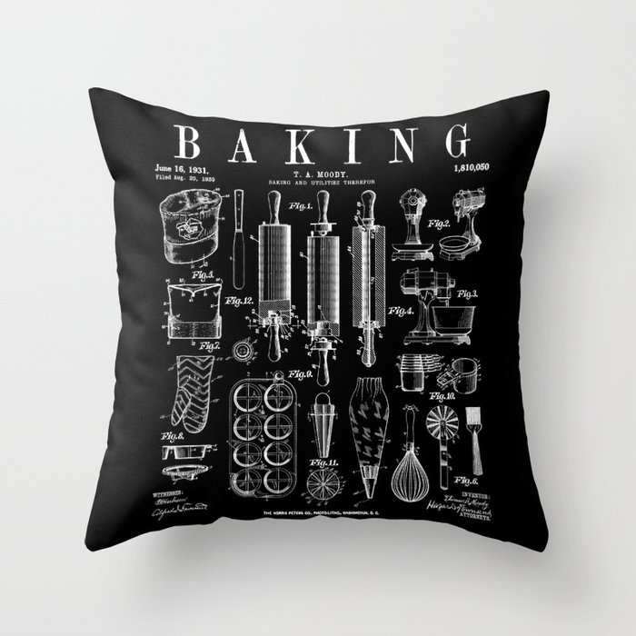 Baking Cooking Baker Pastry Chef Kitchen Vintage Patent Throw Pillow