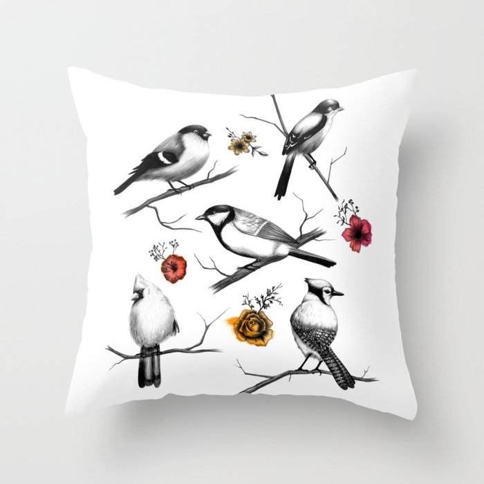 BIRDS & FLOWERS Throw Pillow