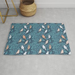 Midnight Blue with Blushing Owls Area & Throw Rug