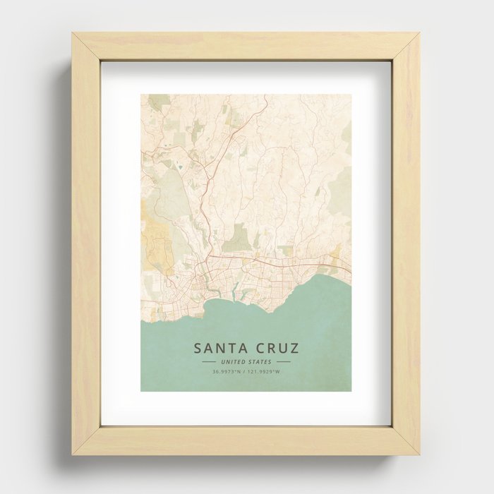Santa Cruz, United States - Vintage Map Recessed Framed Print