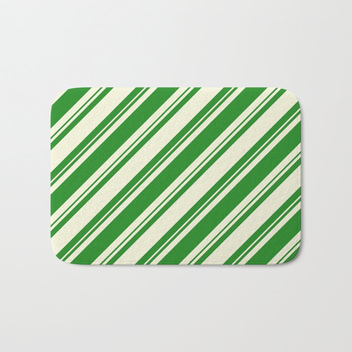 Forest Green and Beige Colored Lined/Striped Pattern Bath Mat