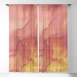 Red Sunset Abstract Ink Painting Red Orange Yellow Flame Sheer Curtain