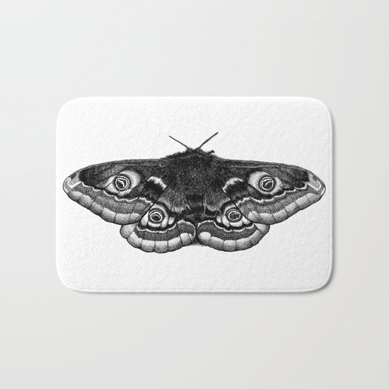 Moth Dotwork Drawing Bath Mat