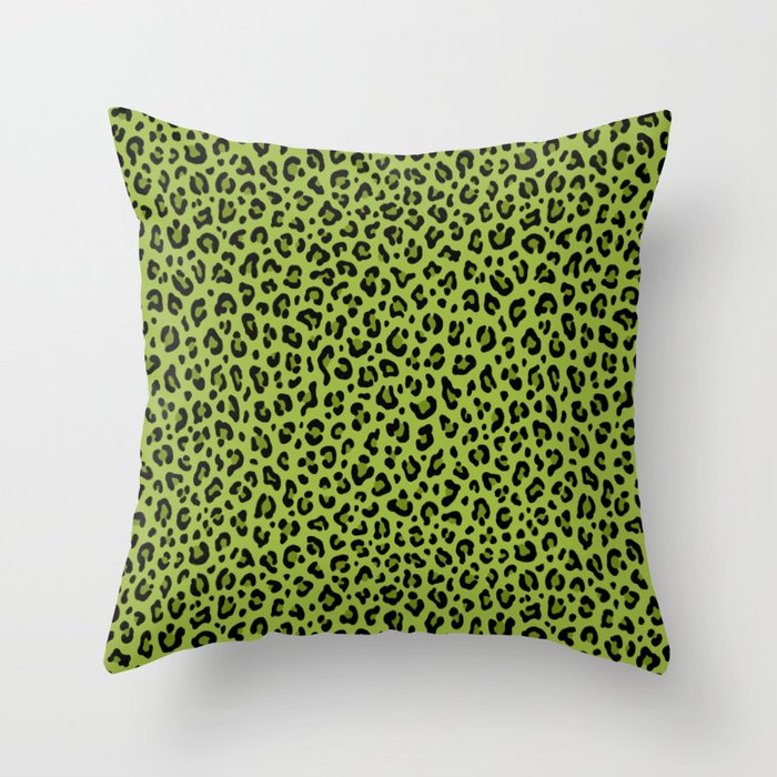 PSYCHOBILLY GREEN LEOPARD PRINT – Lime Green | Collection : Leopard spots – Punk Rock Animal Prints  Throw Pillow