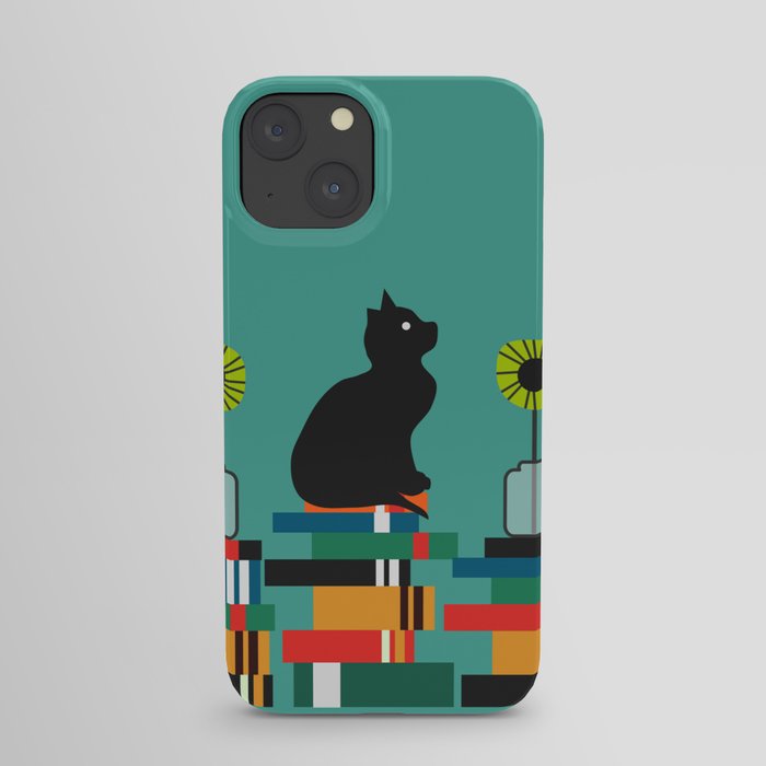 Cat, books and flowers iPhone Case