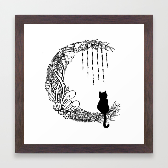 Black Cat Crescent Moon Framed Art Print By Kimdeverthibodeaux