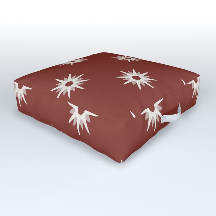 Red atomic mid century white stars pattern Outdoor Floor Cushion