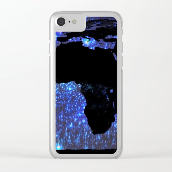 World Map : Blue Galaxy Stars Clear iPhone Case